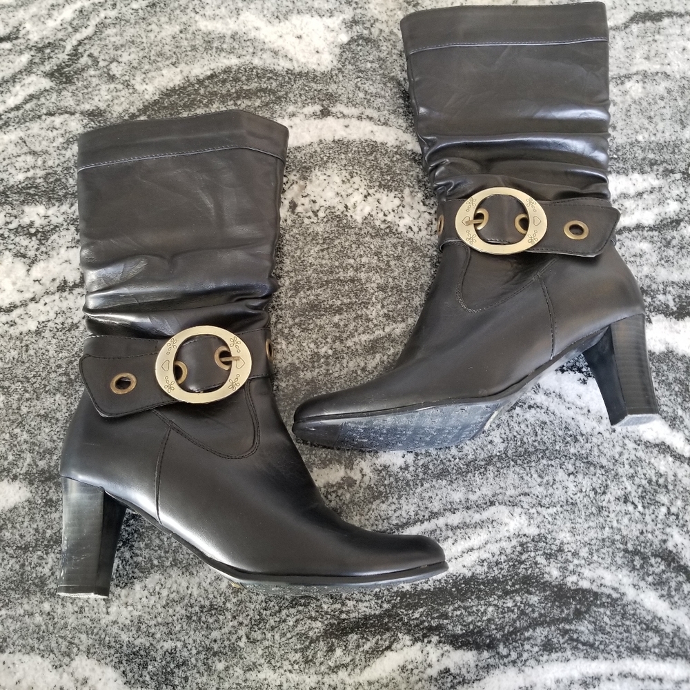 (8) Black Mid Calf Zip Up Boot Fall Buckle Chunky 90s Classic Nightout Occasion